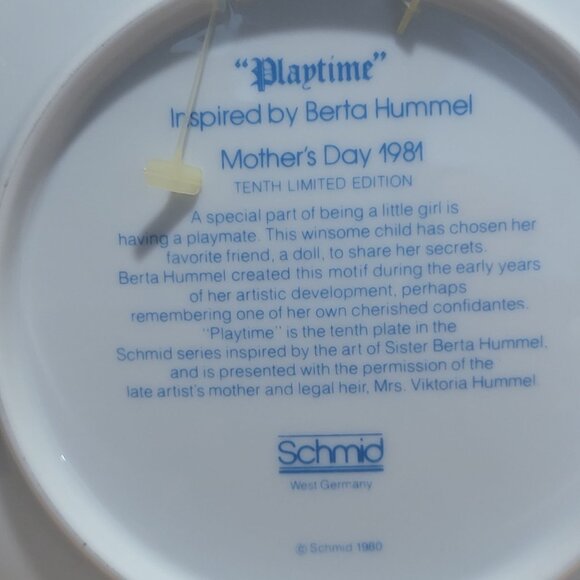 Schmid Hummel Mothers Day 1981 Playtime Decorative Wall Hanging Plate - Picture 5 of 11